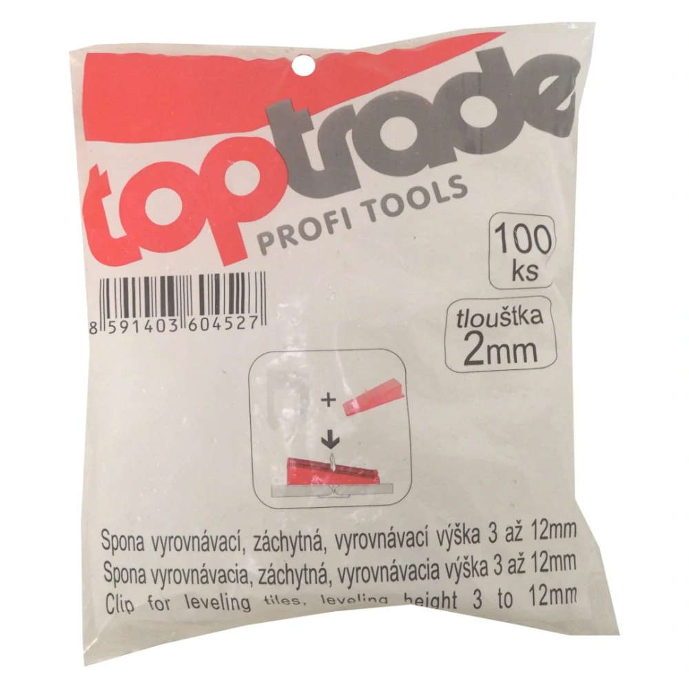TOPTRADE vyrovnávací spony, záchytné, 2 mm (3–12 mm), 100 ks