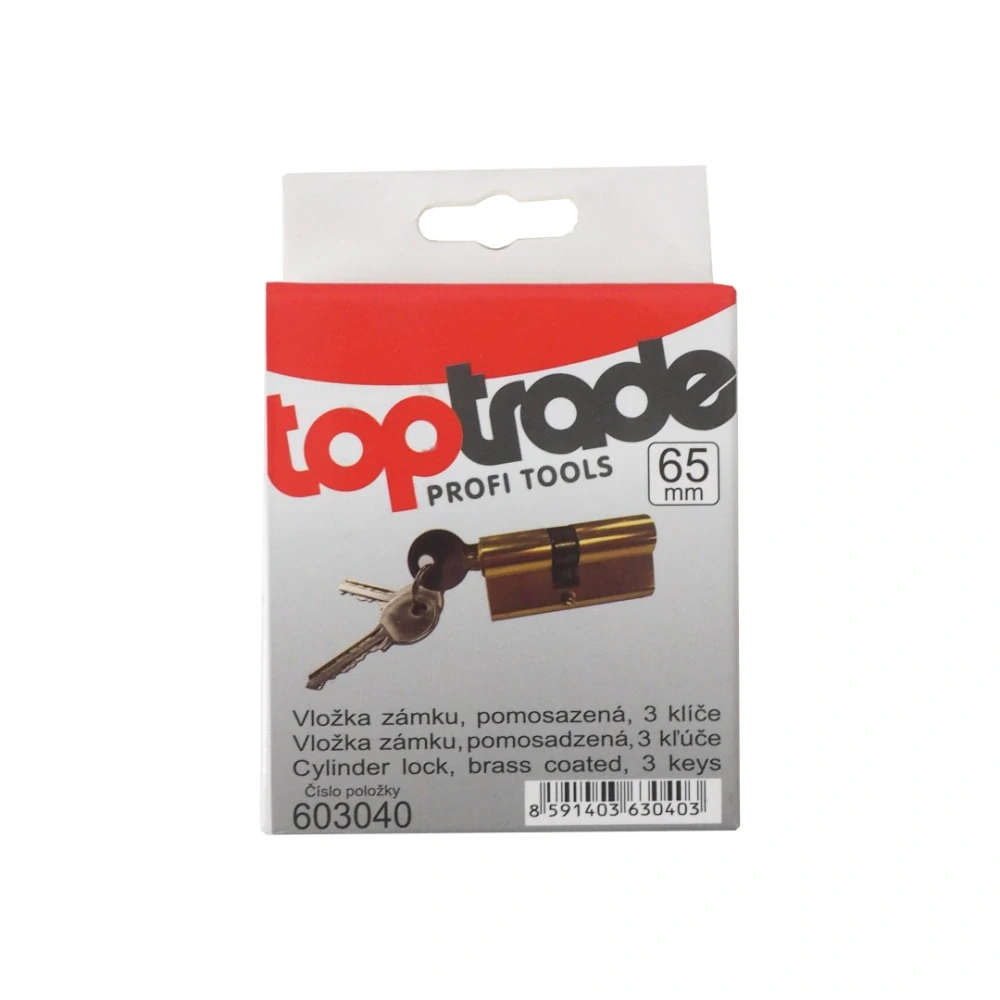TOPTRADE vložka zámku oboustranná, pomosazená, 65 mm (30/35), 3 klíče