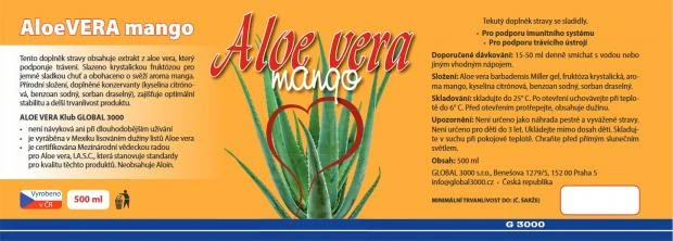 Aloe VERA mango 500 ml – doplněk stravy s extraktem z aloe, jemně slazený fruktózou