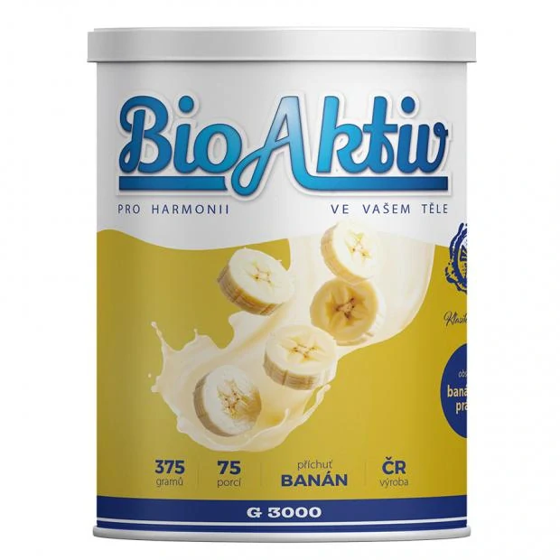 BioAktiv Klasik Family – Banán, 375 g (probioticko-prebiotický nápoj v prášku).