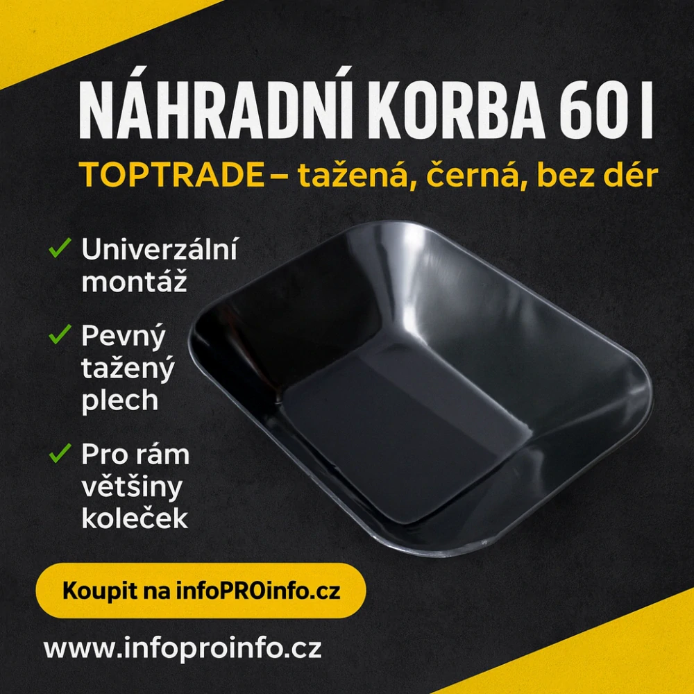 TOPTRADE korba ke kolečku 60 l – náhradní tažená ocel, černá, bez děr