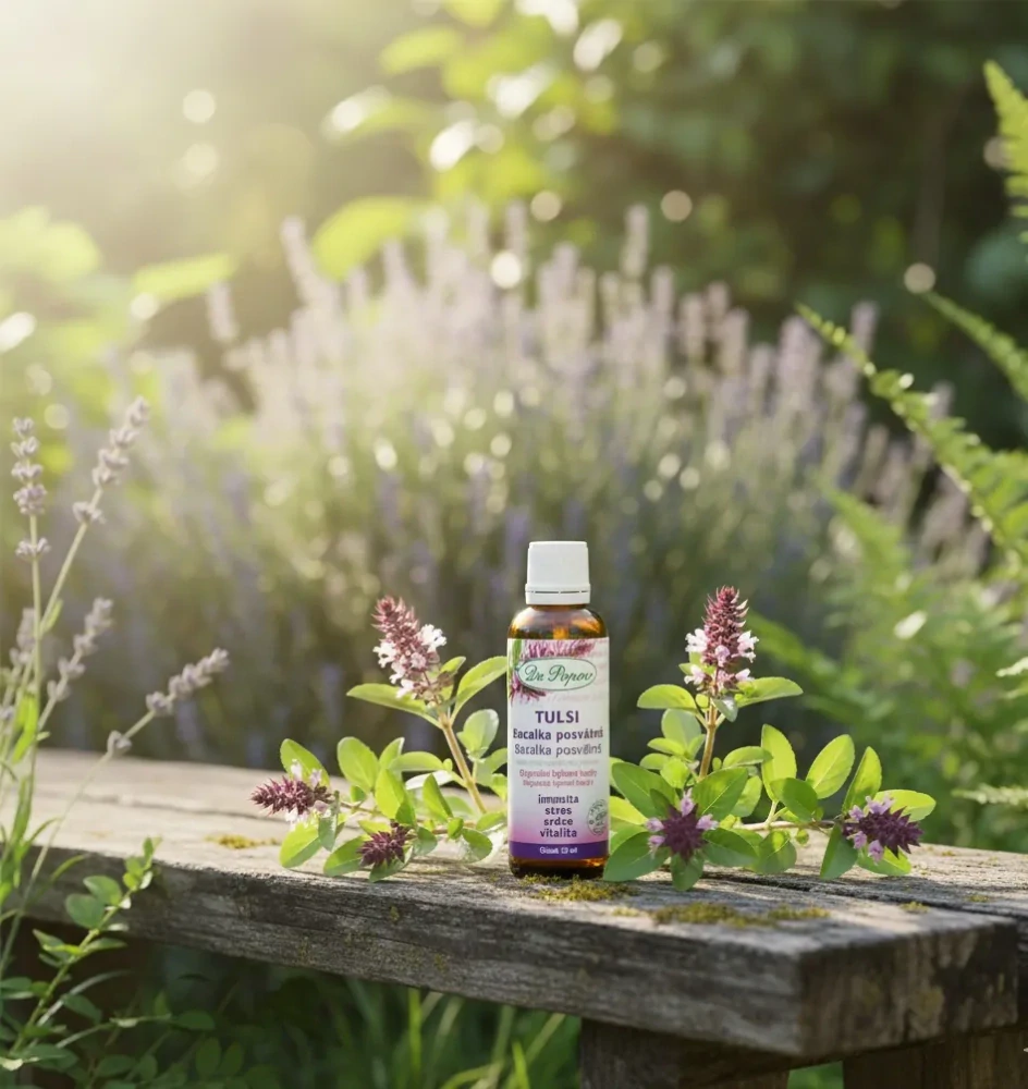 Tulsi-Bazalka posvátná, originální bylinné kapky, 50 ml Dr. Popov