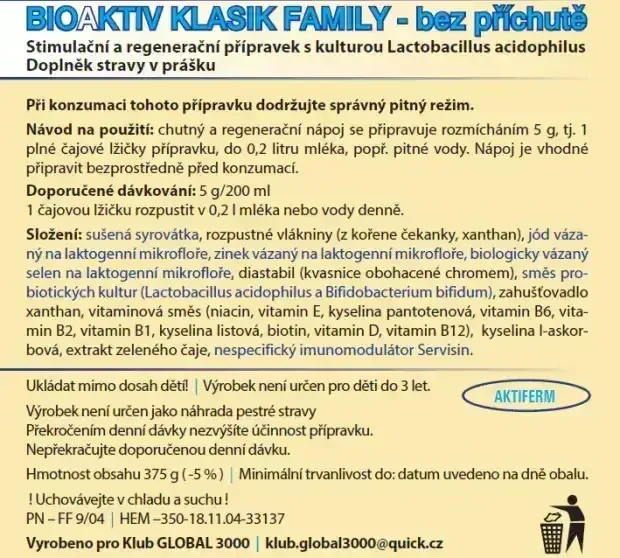 BioAktiv Klasik Family bez příchutě 375 g