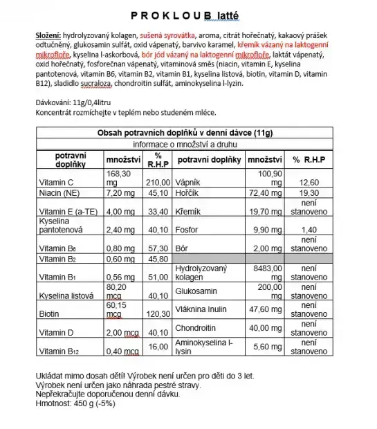 PROKLOUB LATTÉ 450 g