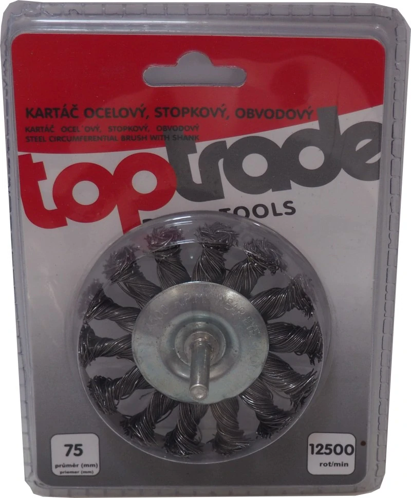 TOPTRADE ocelový kartáč obvodový Ø 75 mm, stopka 6 mm