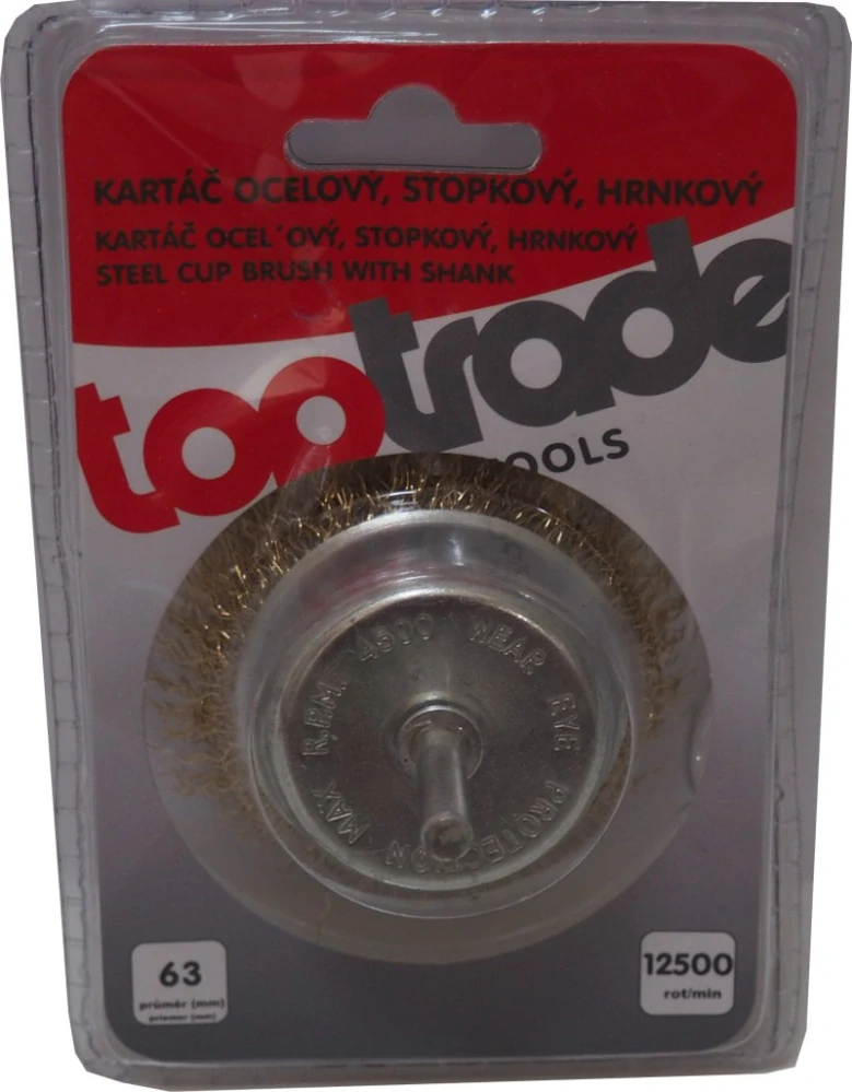 TOPTRADE kartáč ocelový hrnkový, stopka Ø6 mm, 75 mm