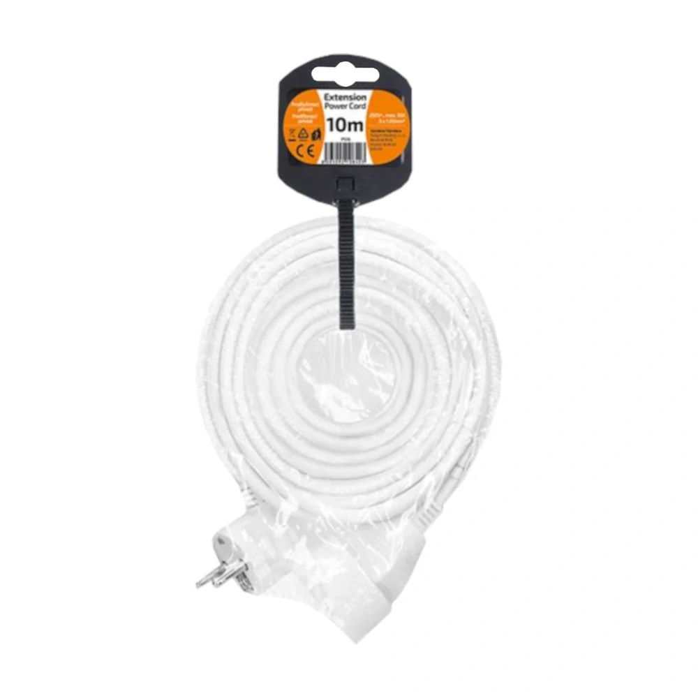 Prodlužovací kabel 10 m, bílý, 250 V/10 A (H05VV-F3, 3×1 mm²), lomená vidlice
