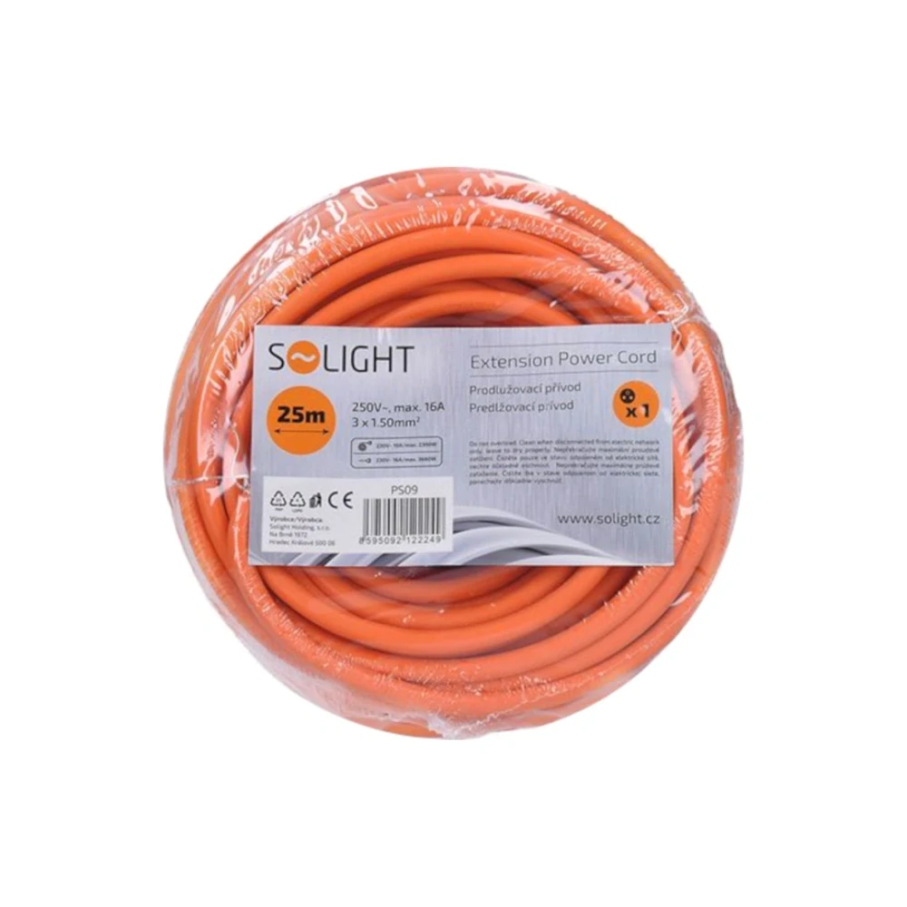 Prodlužovací přívod 25 m, 3×1,5 mm², 1 zásuvka, oranžový (H05VV‑F3)