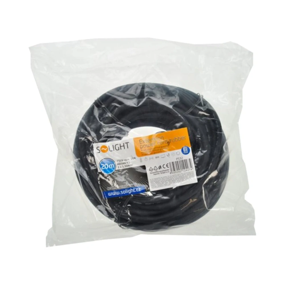 Prodlužovací přívod se spojkou 20 m, 1× zásuvka, IP44, H05RR‑F3, 3×1,5 mm², 230 V/16 A, černý