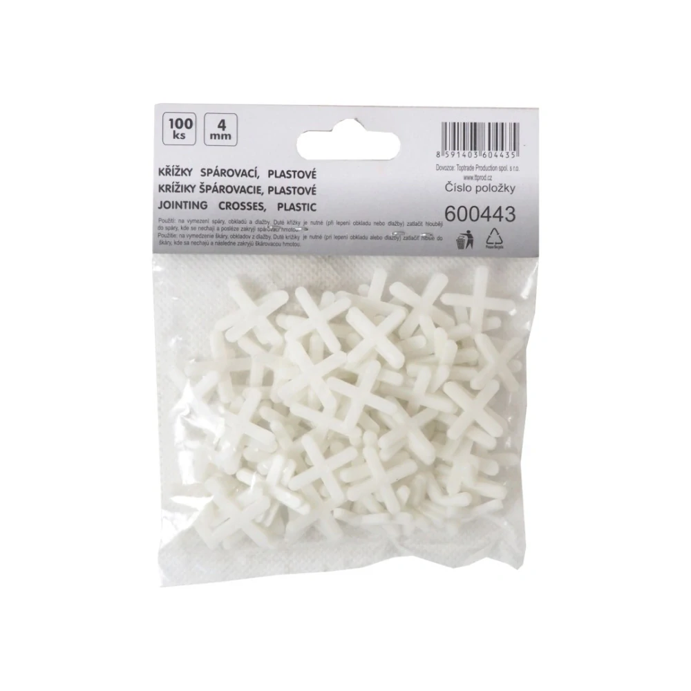 TOPTRADE křížky plastové, spárovací 4 mm, 100 ks