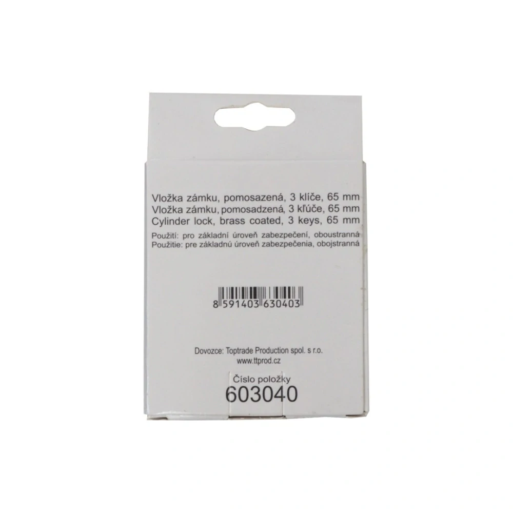 TOPTRADE vložka zámku oboustranná, pomosazená, 65 mm (30/35), 3 klíče