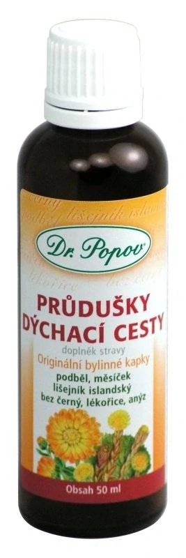 Průdušky – dýchací cesty, originální bylinné kapky, 100 ml Dr. Popov