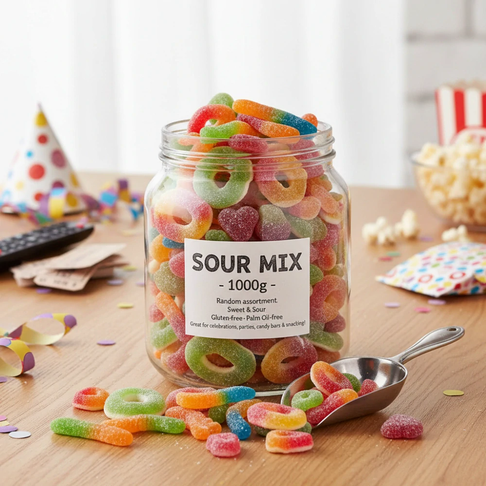 Kyselý mix z výroby 1000 g – ovocné želé bonbony s kyselou příchutí