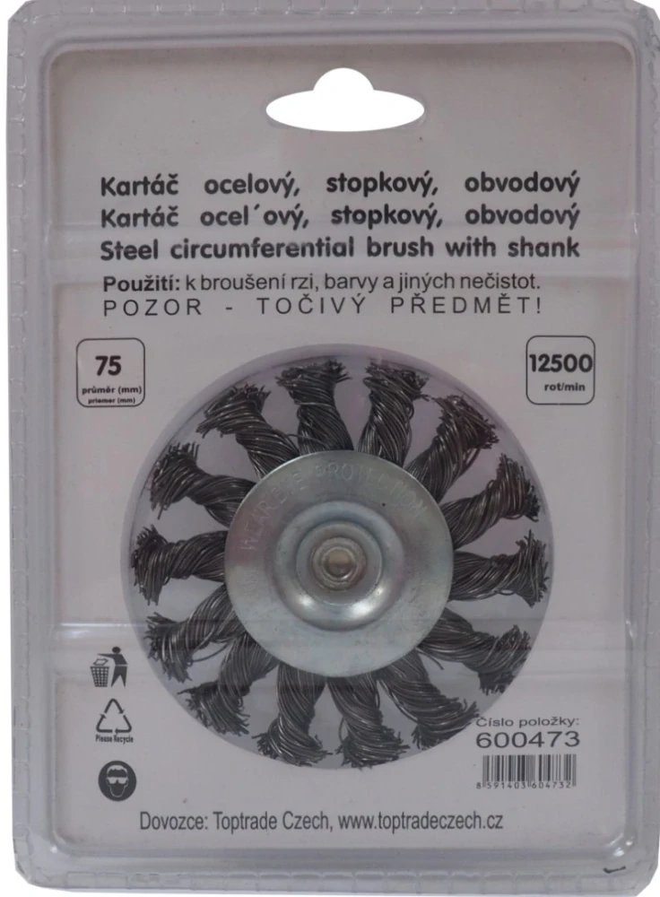 TOPTRADE ocelový kartáč obvodový Ø 75 mm, stopka 6 mm