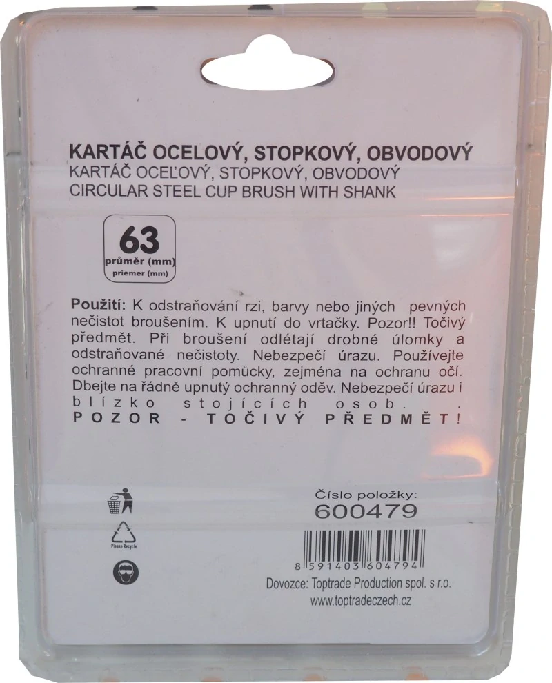 TOPTRADE kartáč ocelový obvodový se stopkou 6 mm, Ø 50 mm