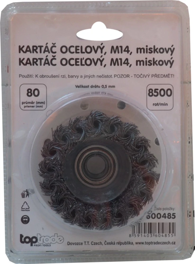 TOPTRADE kartáč ocelový miskový M14, Ø 80 mm