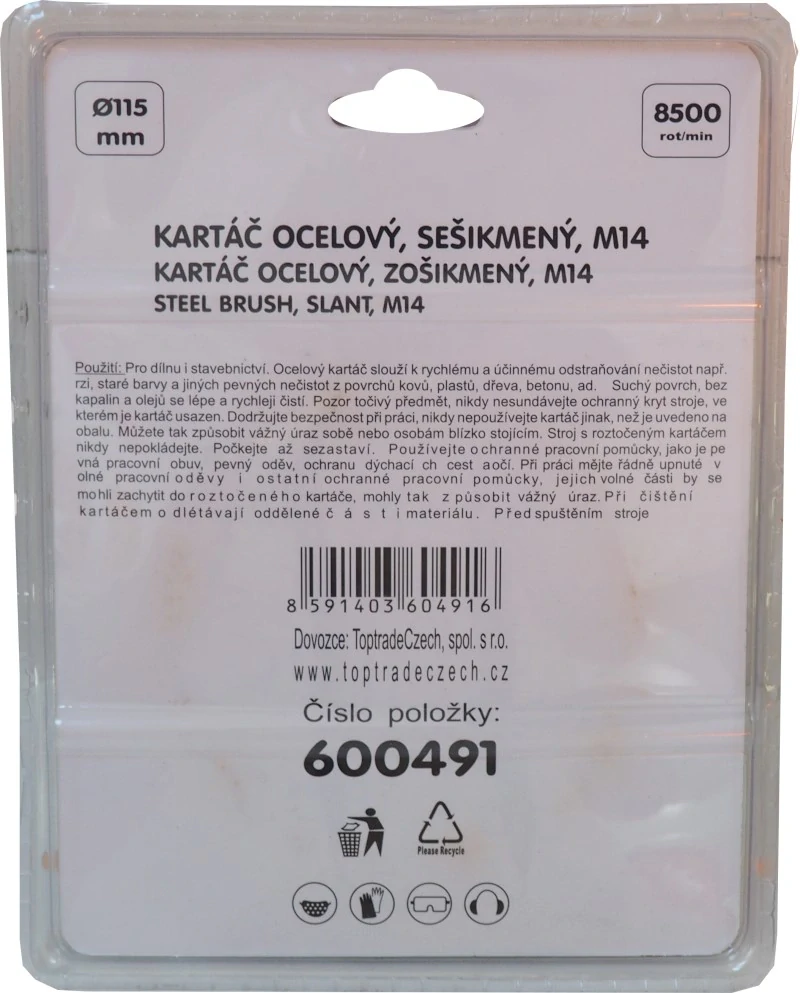TOPTRADE kartáč ocelový miskový M14, Ø 115 mm