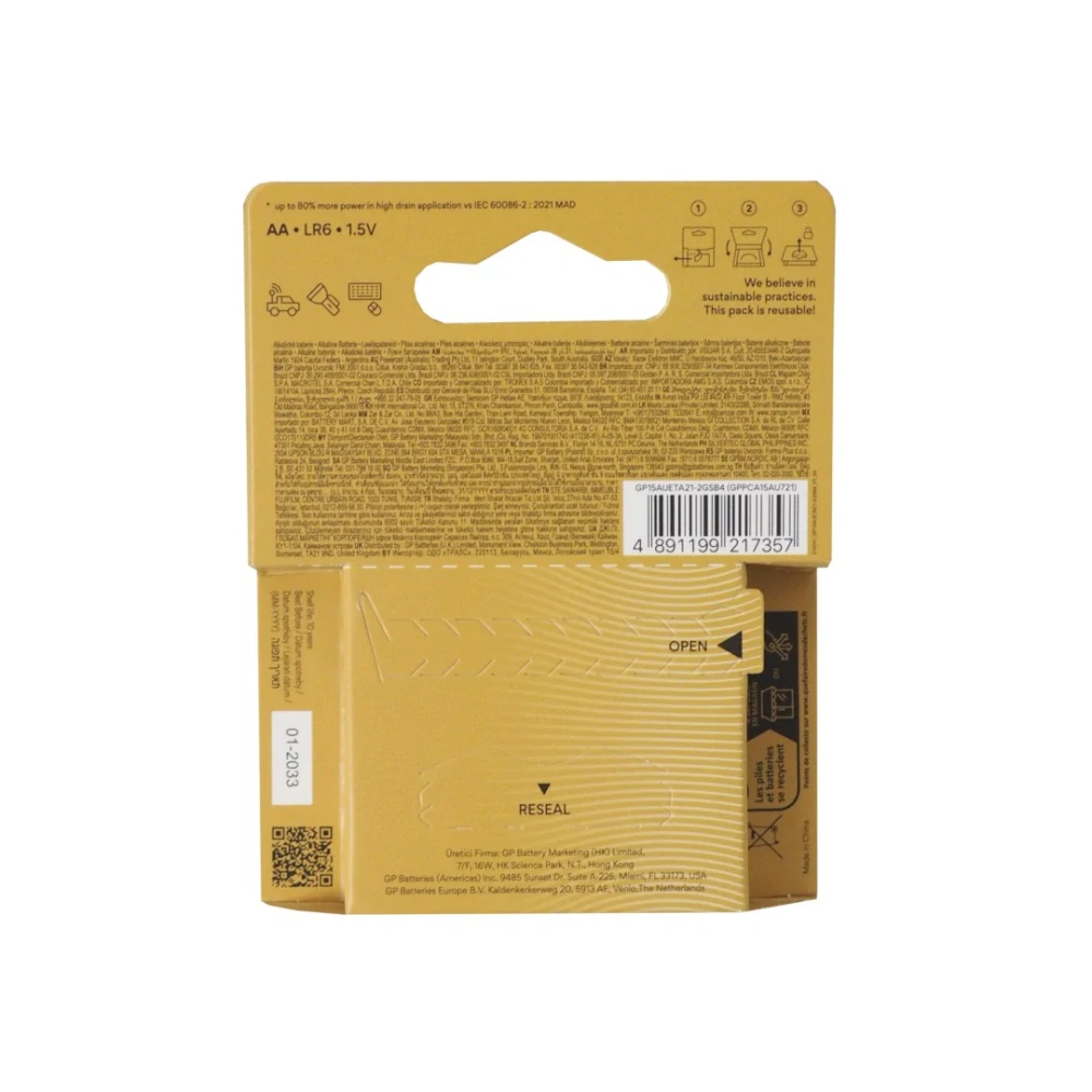GP Ultra Alkaline AA (LR6) 1,5 V – baterie, blistr 4 ks