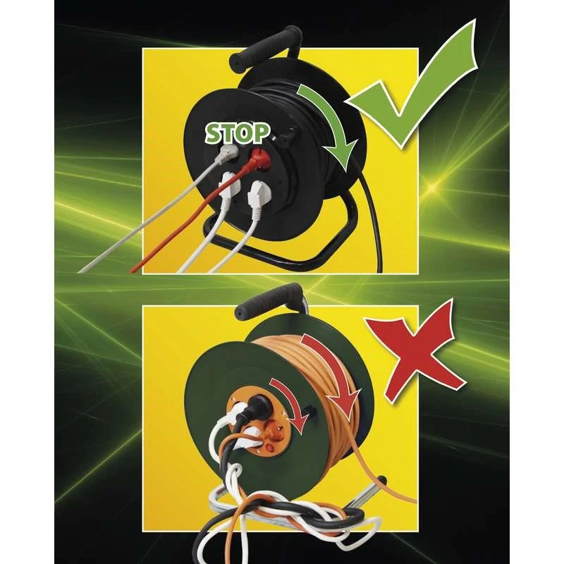 Prodlužovací kabel na bubnu 25 m – 4 zásuvky, PVC, černý, 230 V/13 A
