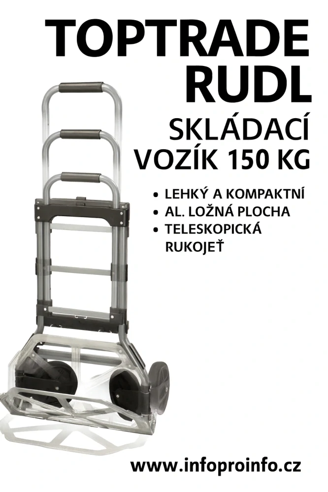 TOPTRADE skládací rudl 150 kg, teleskopická rukojeť, hliníková plocha