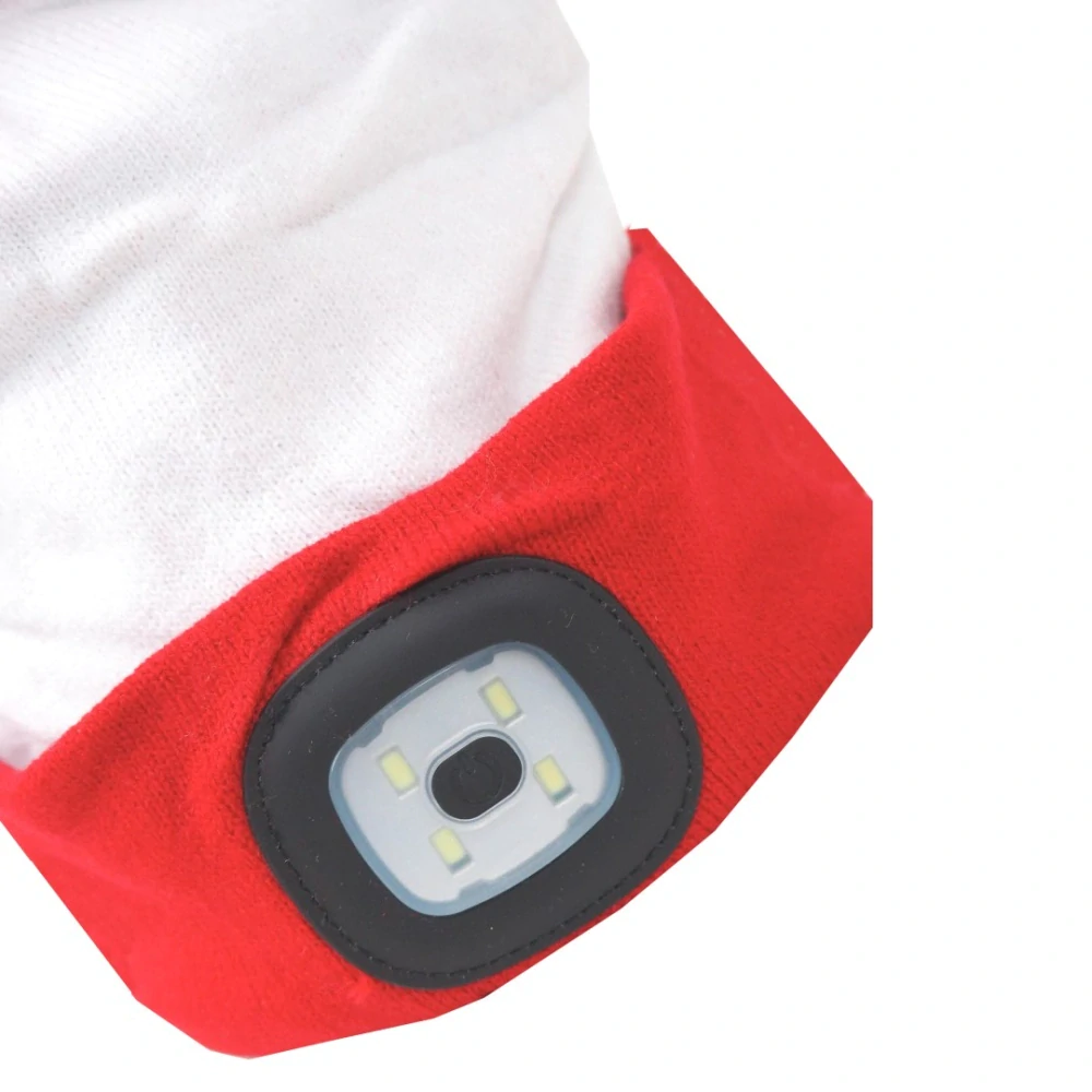 LED čepice X‑mas L, bíločervená – USB nabíjení, 3 režimy
