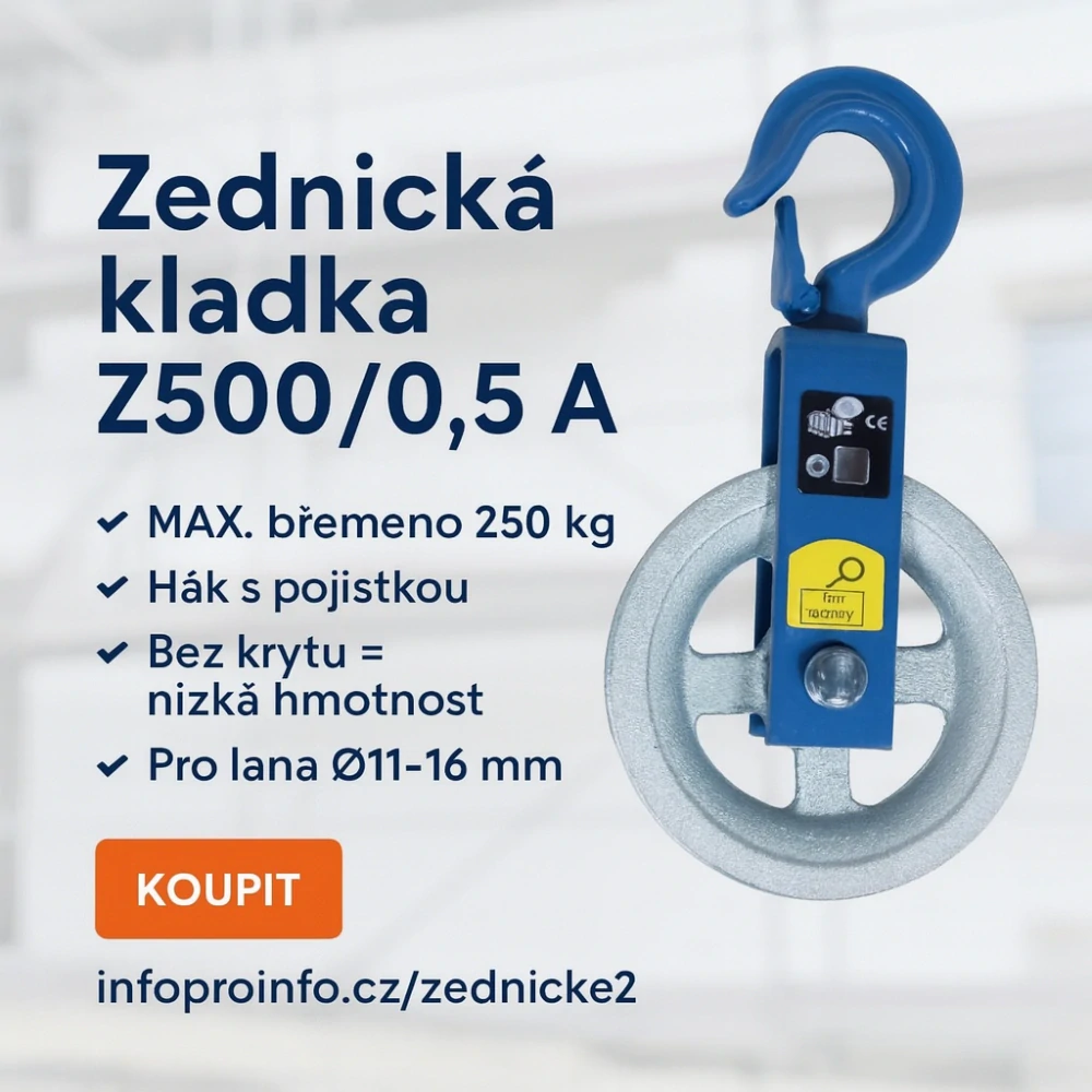Kladka zednická Z500/0,5 A – litinová, s hákem, bez krytu (250 kg)