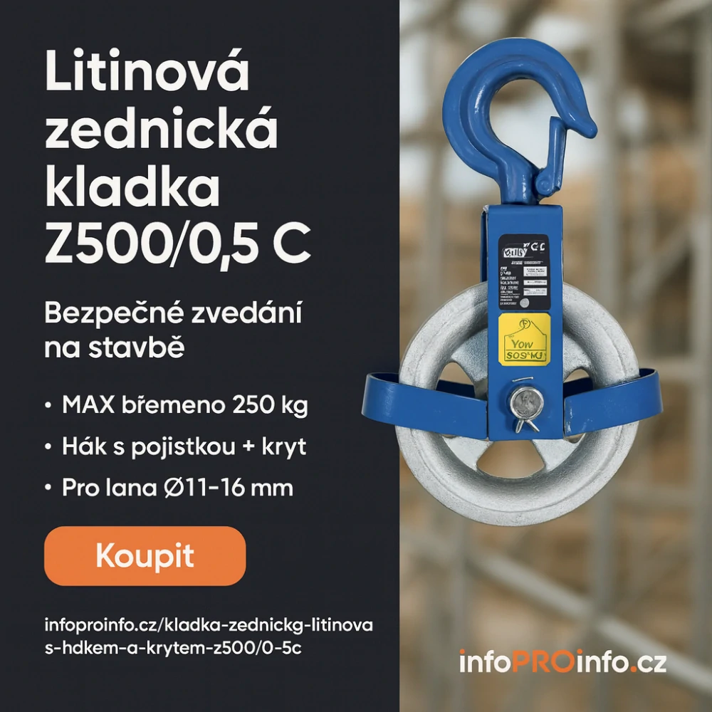 Kladka zednická Z500/0,5 C – litinová, s hákem a krytem (max. břemeno 250 kg)