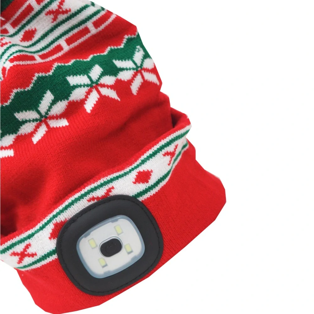 LED čepice X‑mas L s čelovkou, červeno‑zelená