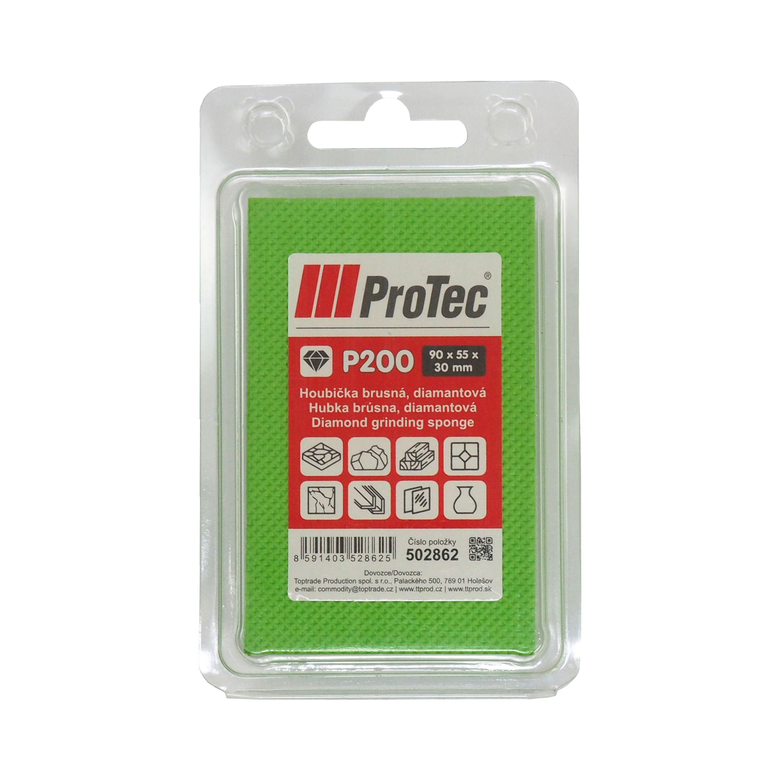 ProTec houbička brusná, diamantová, zrnitost 200, 90 x 55 x 30 mm