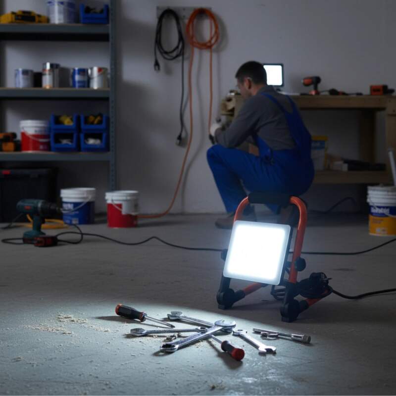 Levně Reflektor LED přenosný 50 W se sklopným stojanem, 4500 lm, 4000 K, IP65 (kabel 1,5 m • úhel 120° • CRI 80+ • hliníkové tělo • AC 220–240 V)