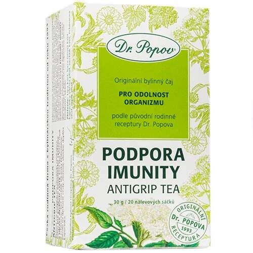Levně Dr. Popov Antigrip tea – porcovaný bylinný čaj, 30 g (Podpora dýchacích cest a imunity (lípa, bez, echinacea))
