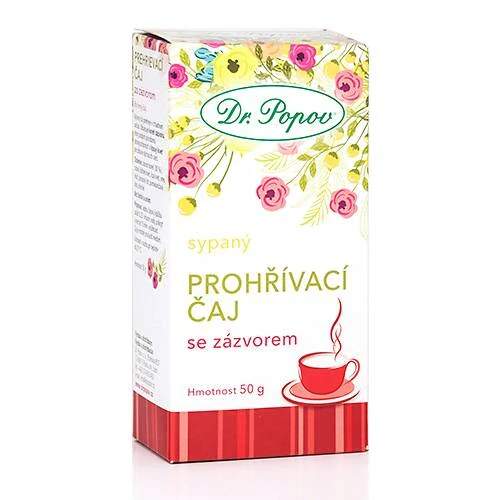 Prohřívací čaj se zázvorem – sypaný 50 g (Směs 7 bylin se zázvorem pro příjemné zahřátí v chladných dnech. Bez kofeinu, bez barviv a aromat.)