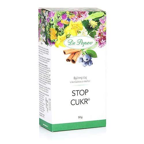 Dr. Popov Stop cukr® – sypaný bylinný čaj 50 g (S borůvkou a skořicí pro metabolismus glukózy a normální hladinu cukru v krvi)