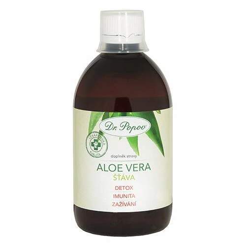 Aloe Vera šťáva 500 ml – Dr. Popov, bez cukru (IASC) (Studeně lisovaný gel z Aloe barbadensis; bez zahušťovadel a alkoholu. Doporučené dávkování 30–50 ml denně.)