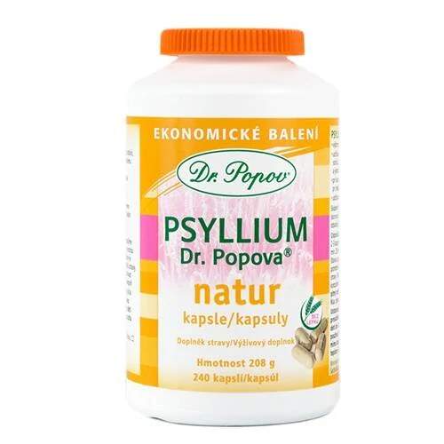 Levně Psyllium Dr. Popova Natur kapsle 240 ks (Ekonomické balení rozpustné vlákniny pro snadné užívání)