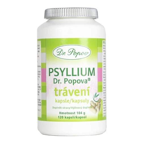 Psyllium Dr. Popova TRÁVENÍ 120 kapslí (vláknina, S. boulardii, inulin a byliny pro normální trávení)
