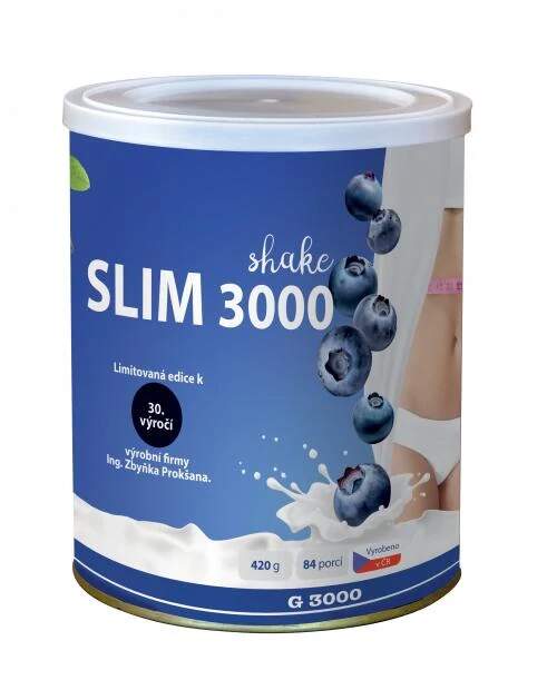 SLIM 3000 SHAKE BORŮVKA (Doplněk stravy v prášku se sladidlem. Se syrovátkovými proteiny, vlákninou, vitaminy a borůvkami.)