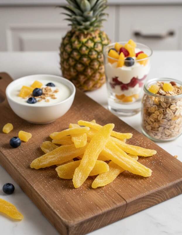Levně Ananas sušený – plátky 400 g (proslazované) (Plátky, bez lepku, bez palmového oleje)