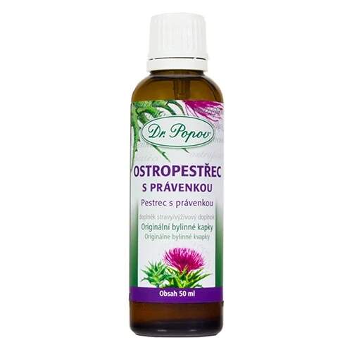 Levně Ostropestřec s právenkou – originální bylinné kapky Dr. Popov, 50 ml (Přírodní tinktura pro normální činnost jater a trávení. Doplněk stravy.)