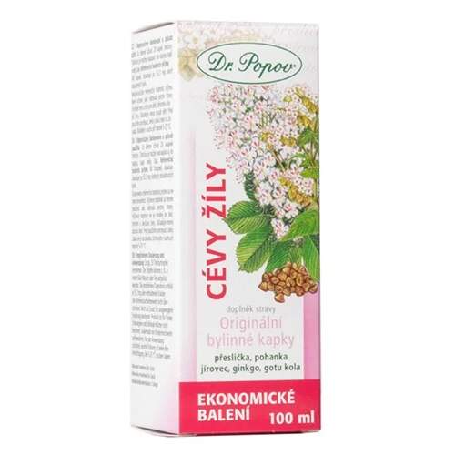 Levně Dr. Popov Cévy – žíly, originální bylinné kapky 100 ml (Bylinná tinktura s přesličkou, pohankou, jírovcem, ginkgo a gotu kolou. Podpora cévní soustavy a pocitu lehkých nohou. Doplněk stravy.)