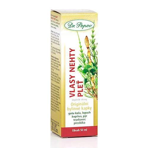 Levně Dr. Popov Vlasy – nehty – pleť, bylinné kapky 50 ml (Pro normální stav vlasů, nehtů a pokožky (kopřiva, přeslička, lopuch). Doplněk stravy.)