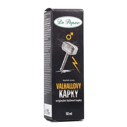 Levně Dr. Popov Valhallovy kapky – originální bylinný extrakt, 50 ml (Směs extraktů (škornice, maca, tongkat ali, serenoa, muira puama, eleuterokok) v 40% lihu. Sběratelský předmět, není určen k vnitřnímu užití.)