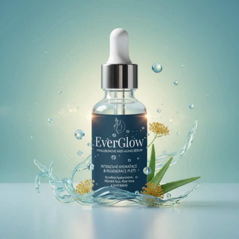 Levně EVERGLOW Anti-Aging sérum 50 ml – hyaluron, mořská řasa, aloe. (Hyaluronové Anti-Aging sérum na obličej a dekolt. Intenzivně hydratuje a regeneruje pleť. S obsahem kyseliny hyaluronové, červené mořské řasy, Aloe Vera a Smilem italským.)