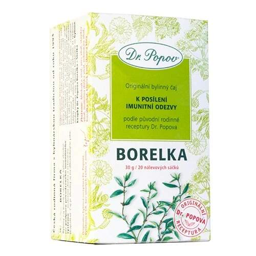 Levně Dr. Popov Borelka – porcovaný čaj 30 g (20 sáčků) (Bylinný porcovaný čaj s jemně kořeněnou chutí pro pravidelné popíjení.)