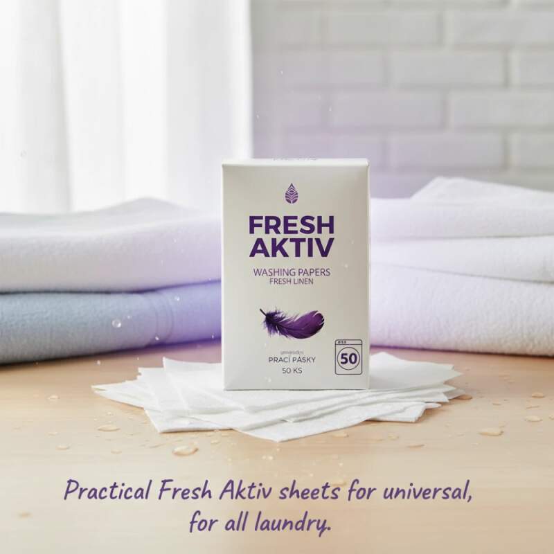 Levně FRESH AKTIV prací papírky 50 ks (Univerzální prací papírky na běžné praní. 1 proužek na 1 prací dávku do 5 kg prádla.)