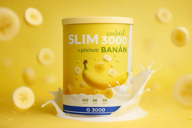 Levně SLIM 3000 Coctail – banán (420 g / ~60 porcí) (Koktejlová směs s rozpustnou vlákninou, karnitinem, sojovým lecitinem a zeleným čajem, s banánovým práškem a příchutí banánu. Doplněk stravy v prášku se sladidlem.)