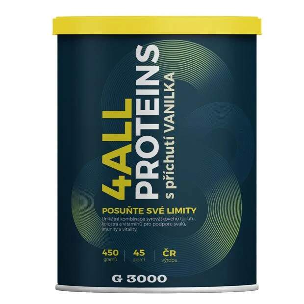 Levně 4ALL PROTEINS Vanilka – práškový doplněk stravy se sladidlem, mléčný nápoj se syrovátkovým izolátem pro rychlou regeneraci a vyvážený komplex živin (Doplněk stravy se sladidlem v prášku. Mléčný nápoj se syrovátkovým izolátem, který poskytuje vyvážený)