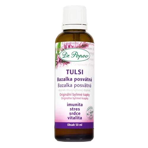 Levně Tulsi – bazalka posvátná, originální bylinné kapky Dr. Popov 50 ml (Pro psychickou pohodu, zvládání stresu a přirozenou imunitu. Doplněk stravy.)