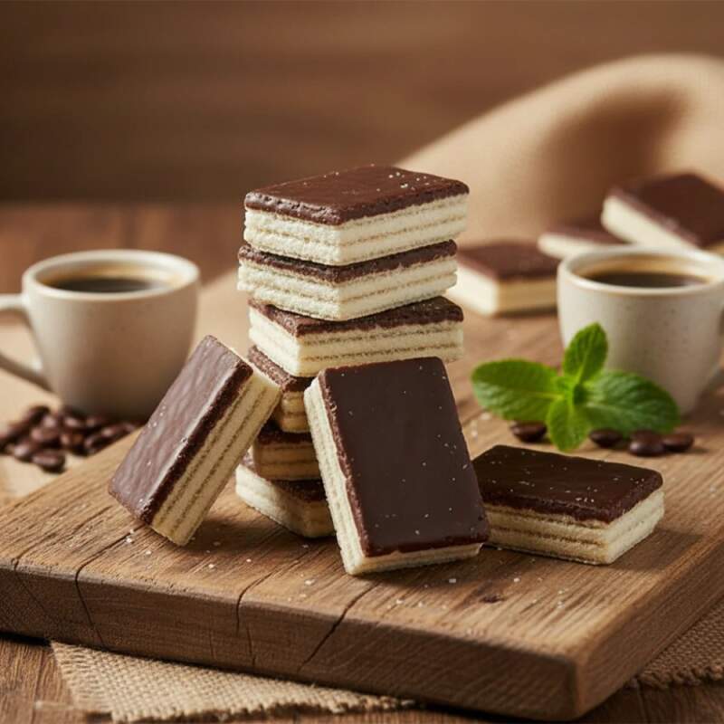 Mléčné oplatky polomáčené 24×25 g (600 g) (Křehké oplatky s mléčným krémem, polomáčené v kakaové polevě.)