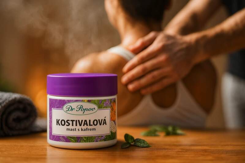 Levně Dr. Popov Kostivalová mast s kafrem 50 ml (Bylinná mast na masáž namáhaných svalů a kloubů, s jemným prohřívacím efektem.)